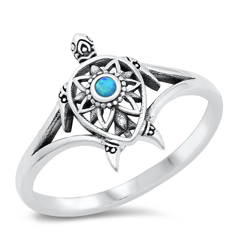 Blue Opal Turtle Sterling Silver Ring
