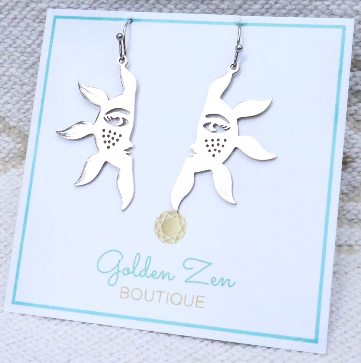 Silver Stainless Steel Sun Earrings