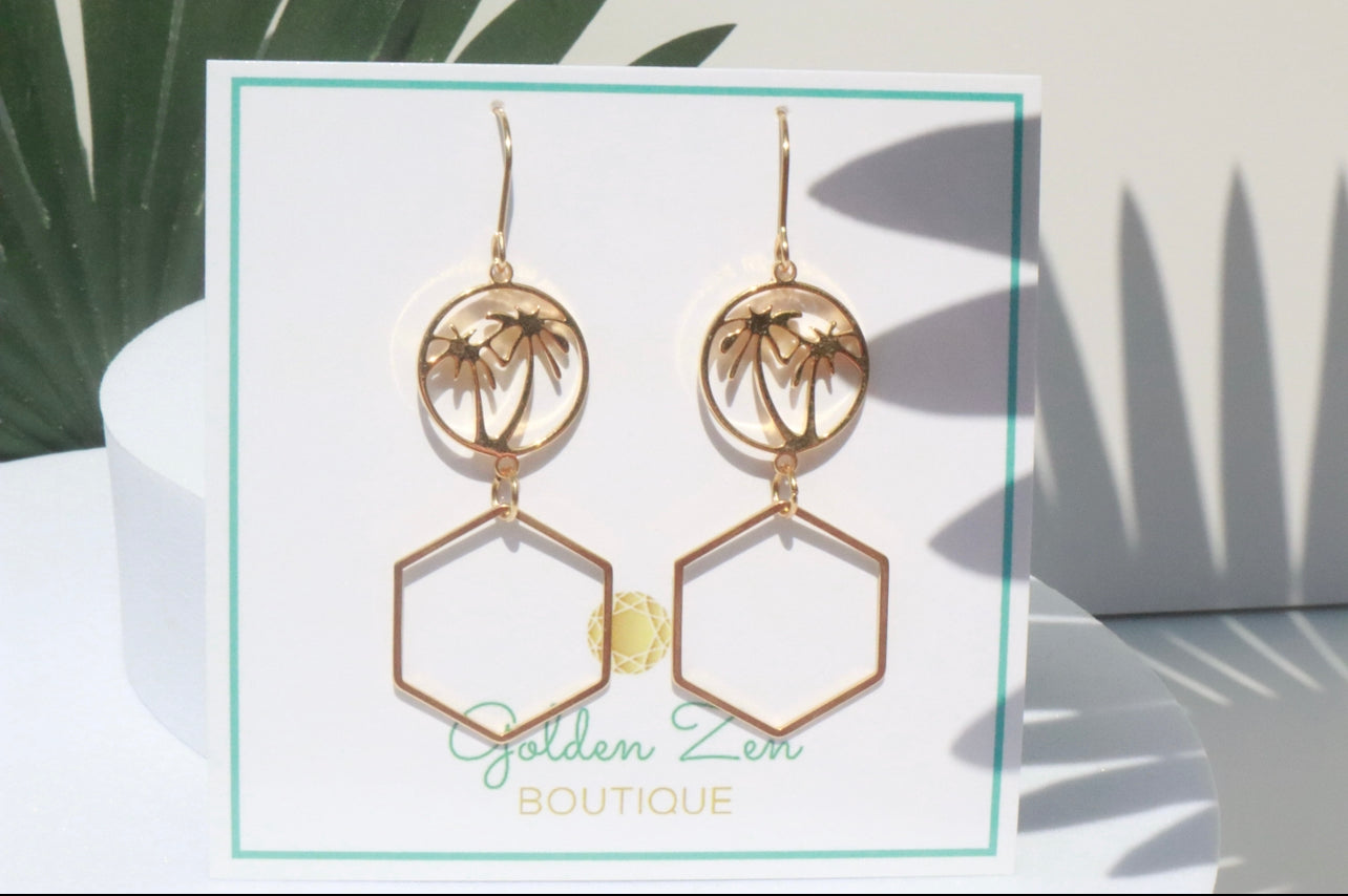 Gold Palm Tree Geometric Earrings