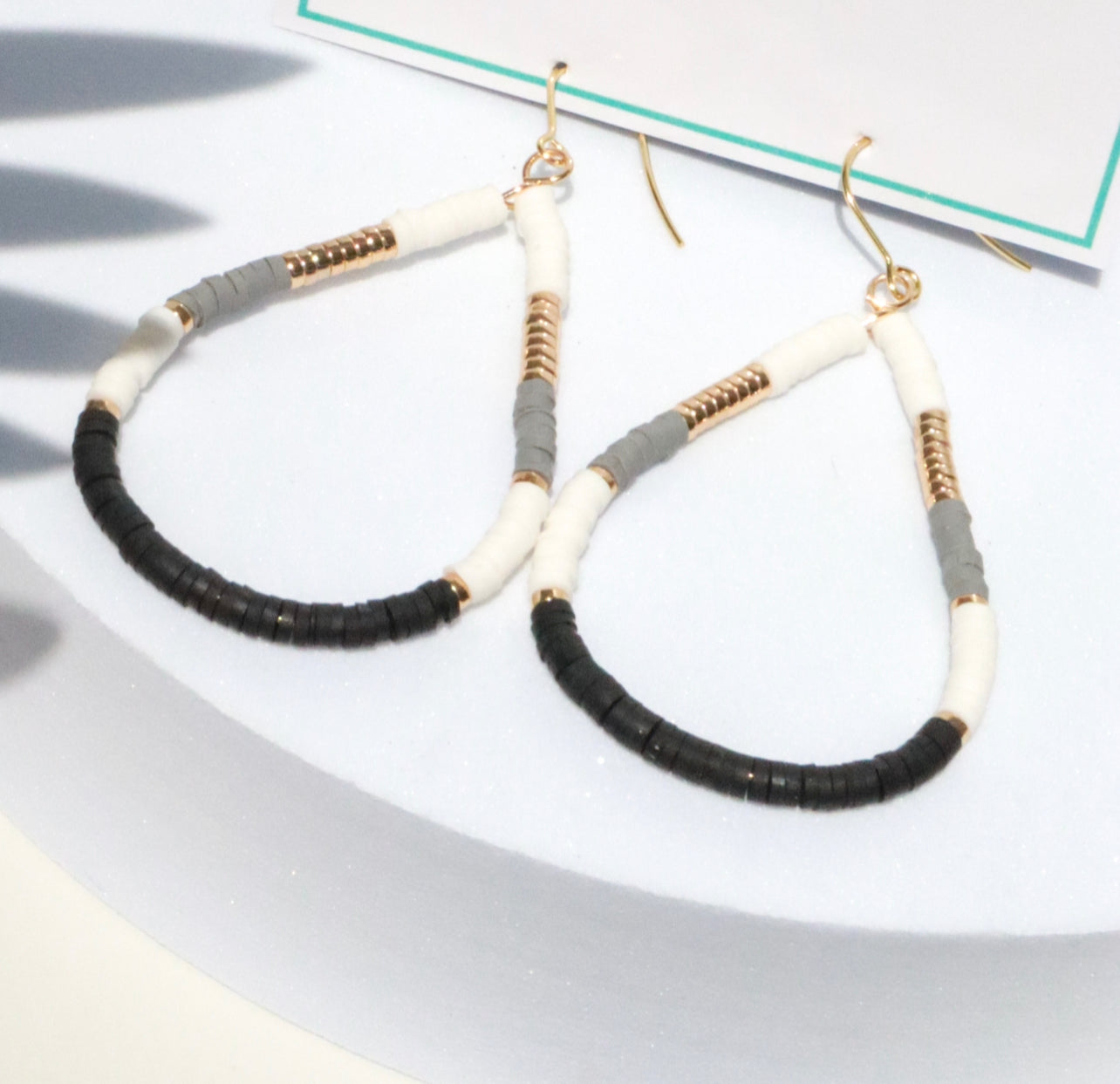 Black, Grey, Gold & White Clay Dangle Earrings