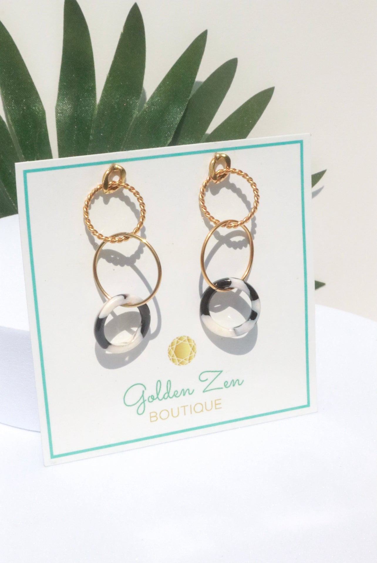 Black & White Tortoise Lightweight Dangle Earrings