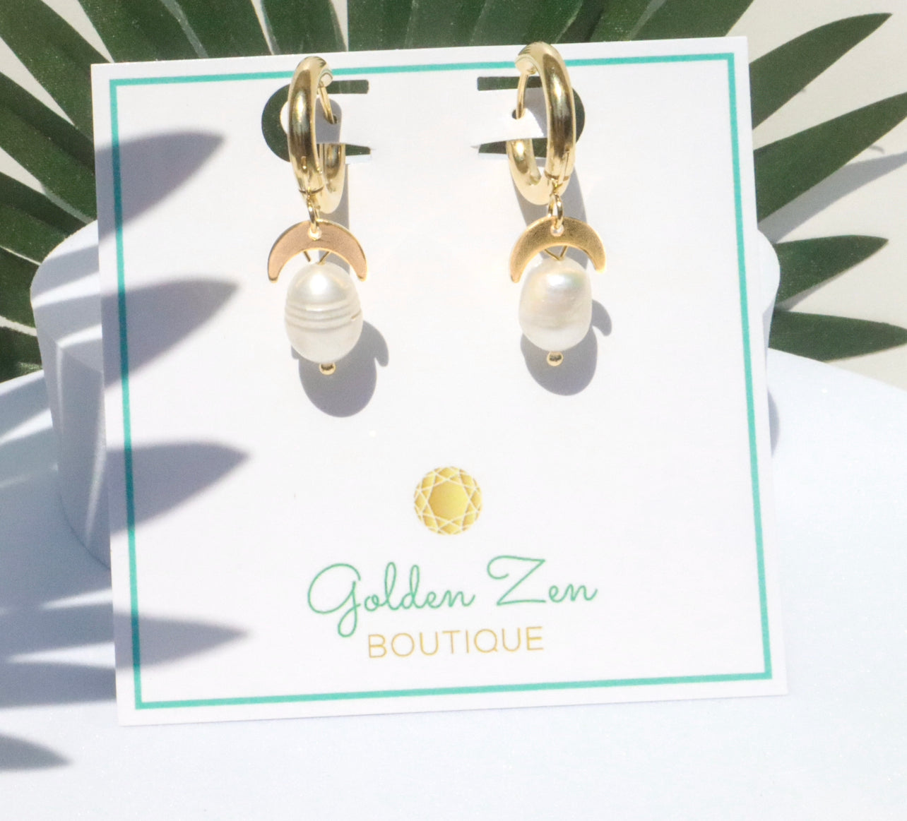 Fresh Water Pearl Crescent Moon Gold Hoop Earrings