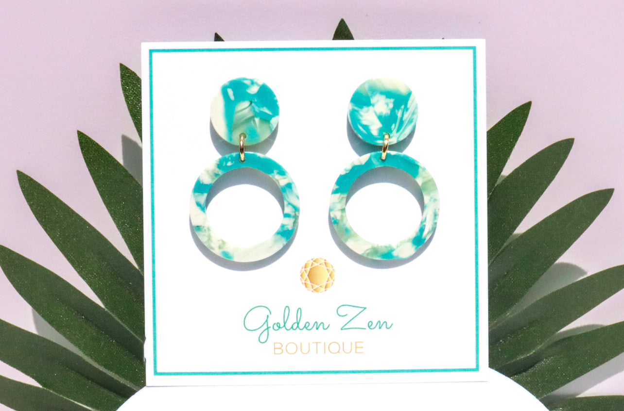 Tropical Blue Dangle Stud Earrings