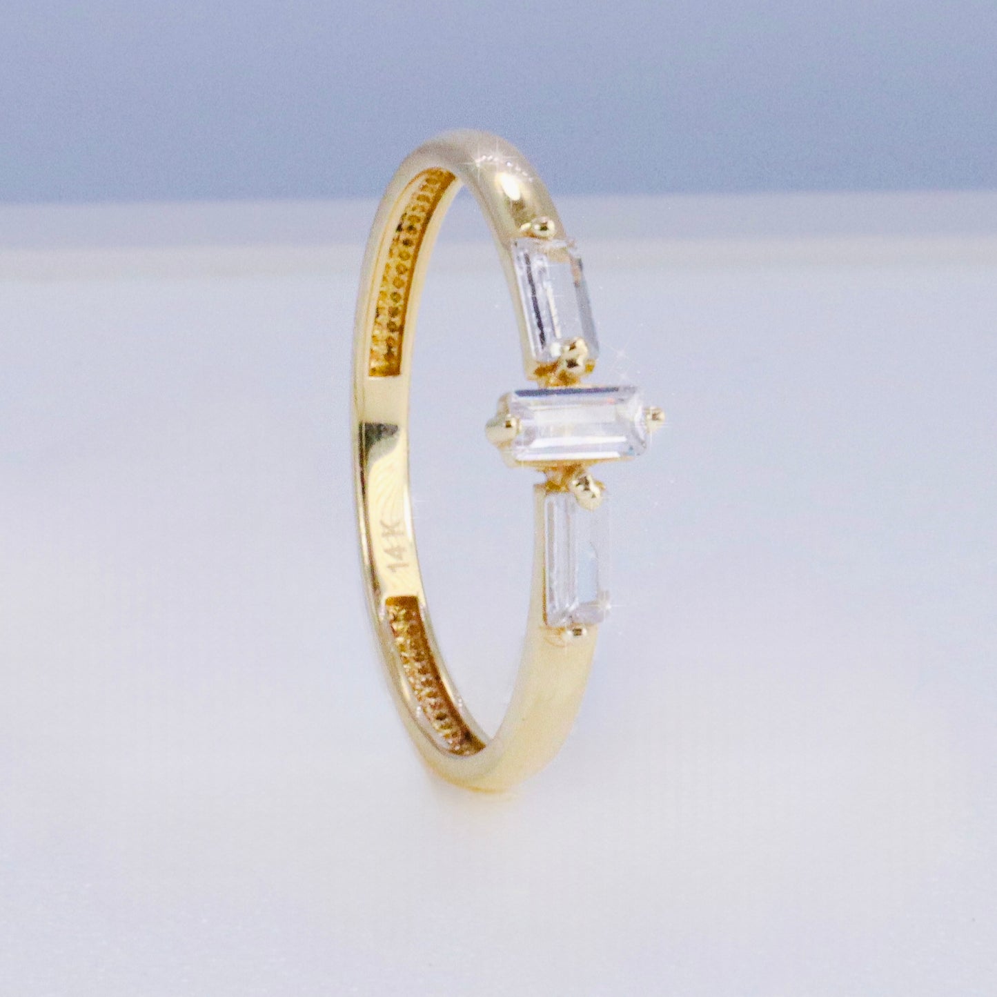 14k Gold Baguette CZ Ring Size 7.5