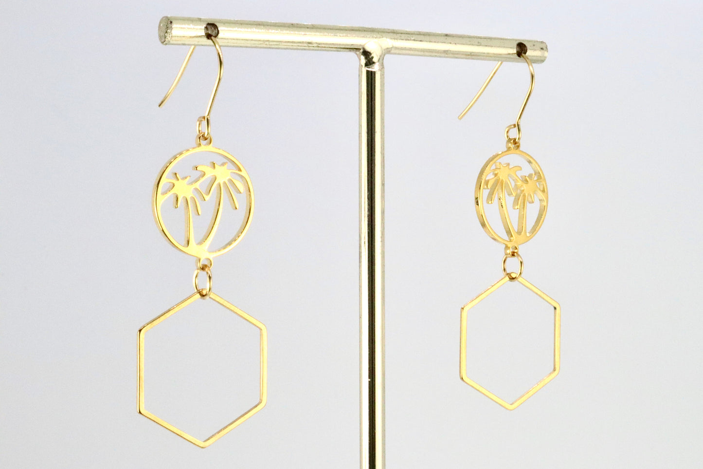 Gold Palm Tree Geometric Earrings