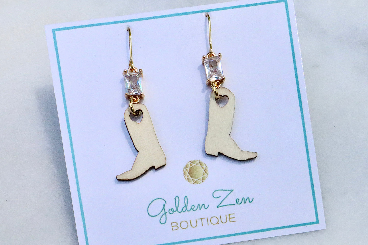 Diamond Baguette & Wood Cowgirl Boot Earrings