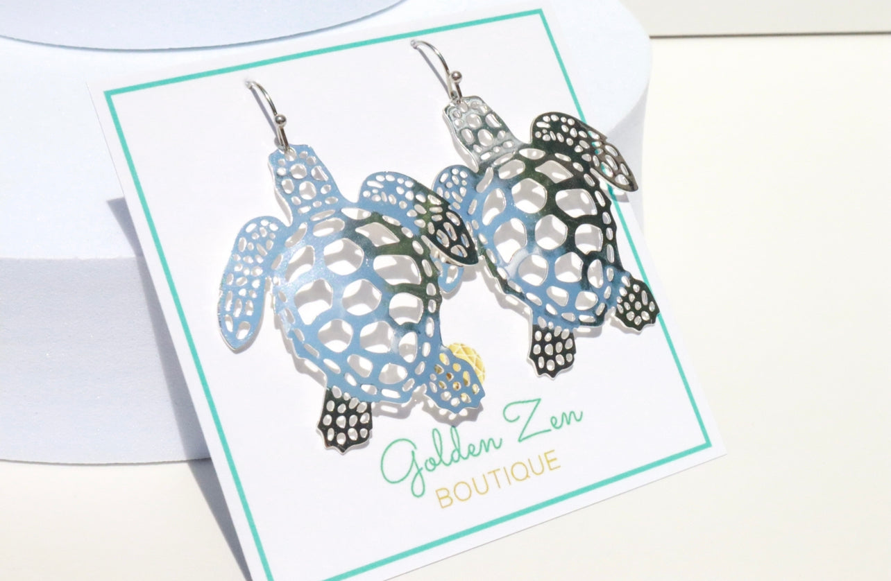 Silver Sea Turtle Earrings