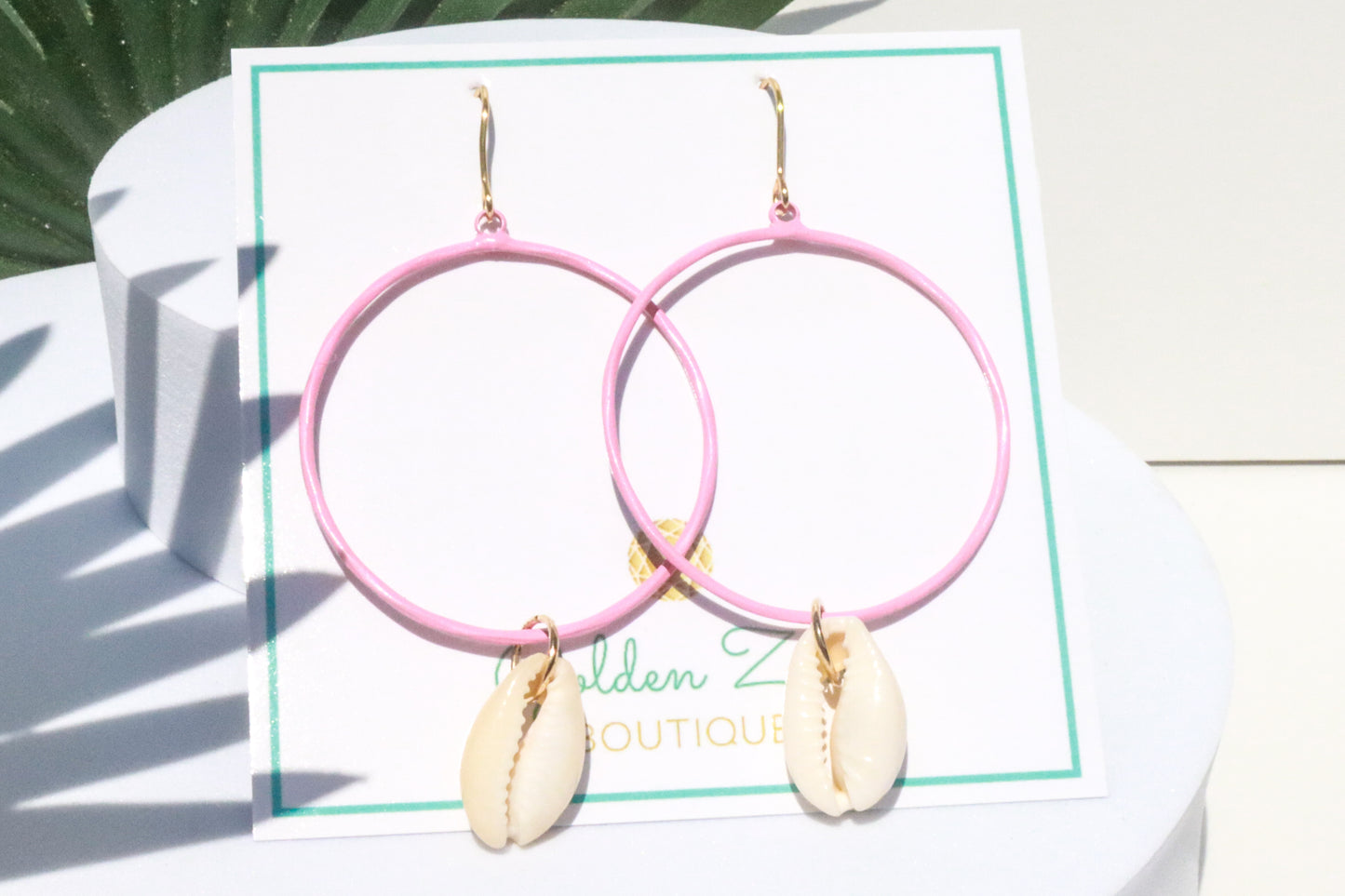 Beach Barbie Pink Cowrie Shell Earrings