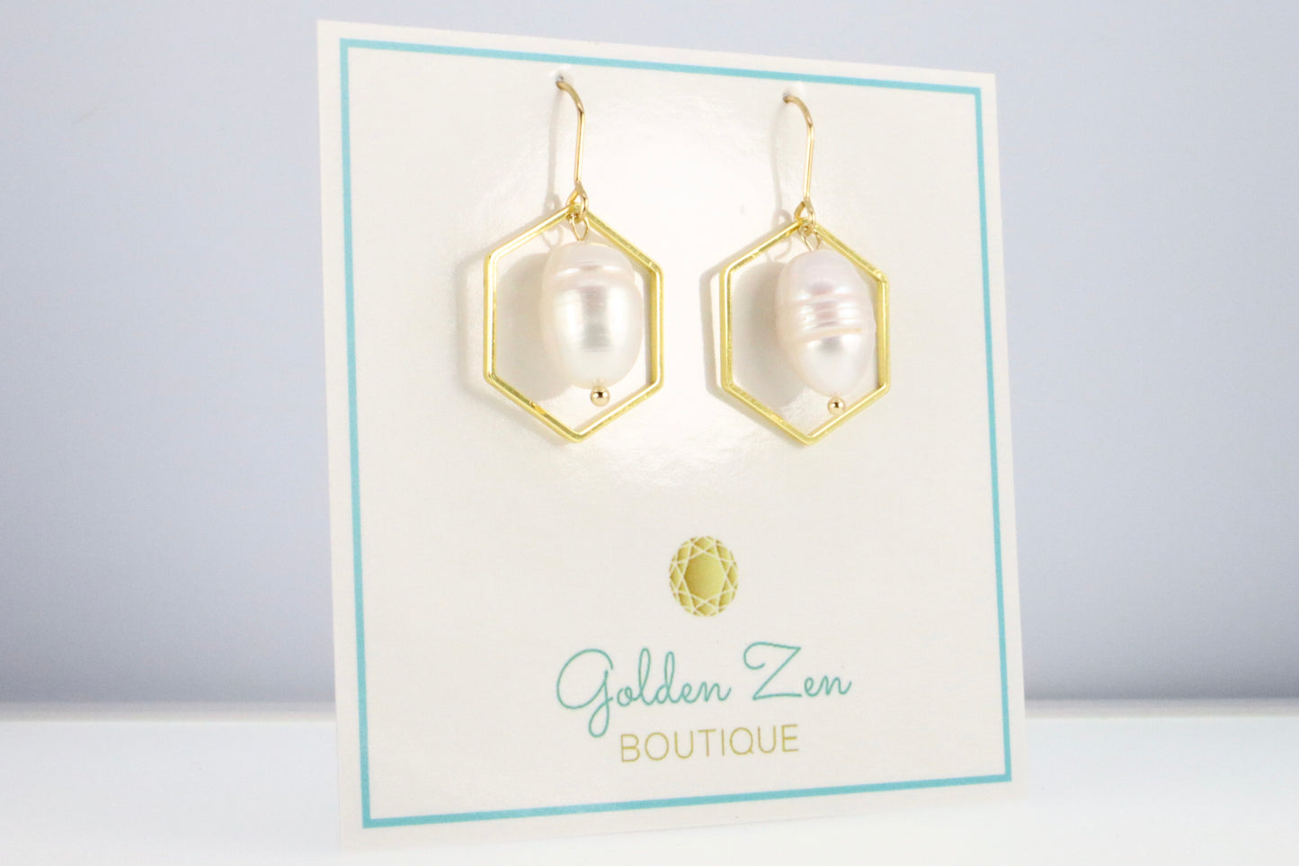 Geometric Fresh Water Pearl Earrings