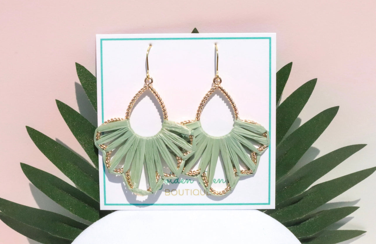 Sage Green Gulf Coast Raffia Wrapped Earrings