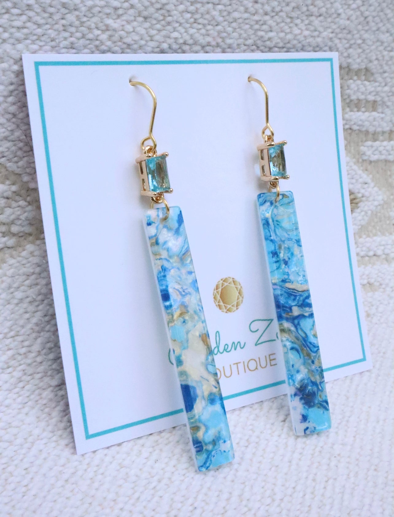 Blue Resin Bar Earrings
