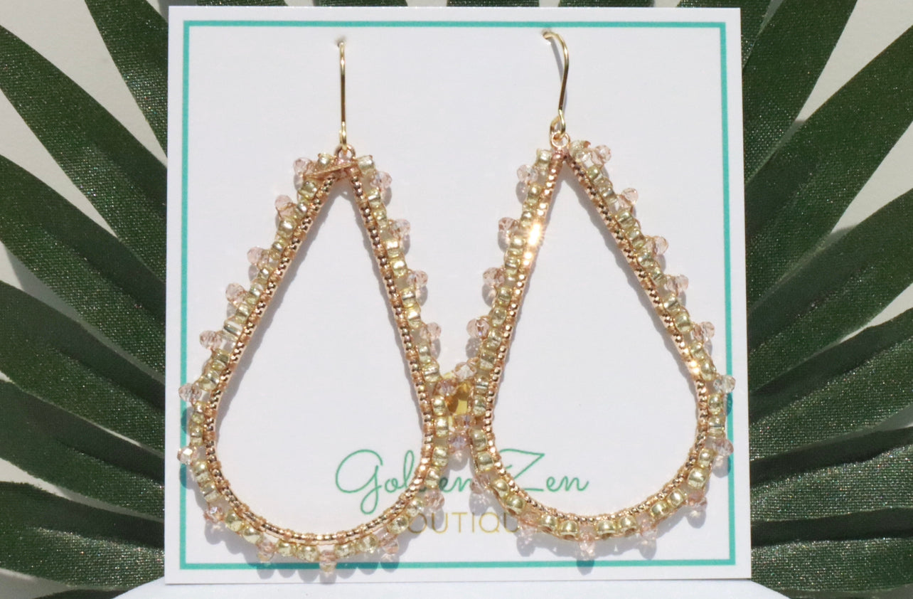 Boho Crystal Wrapped Gold Dangle Earrings