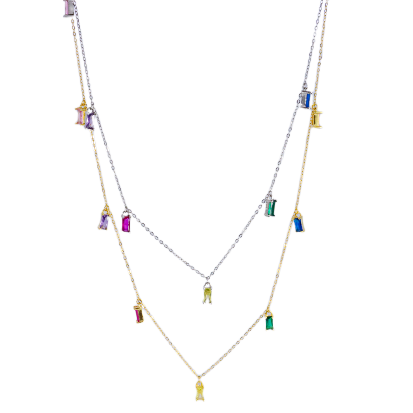 14k Gold over Sterling Silver Multicolor Baguette Necklace