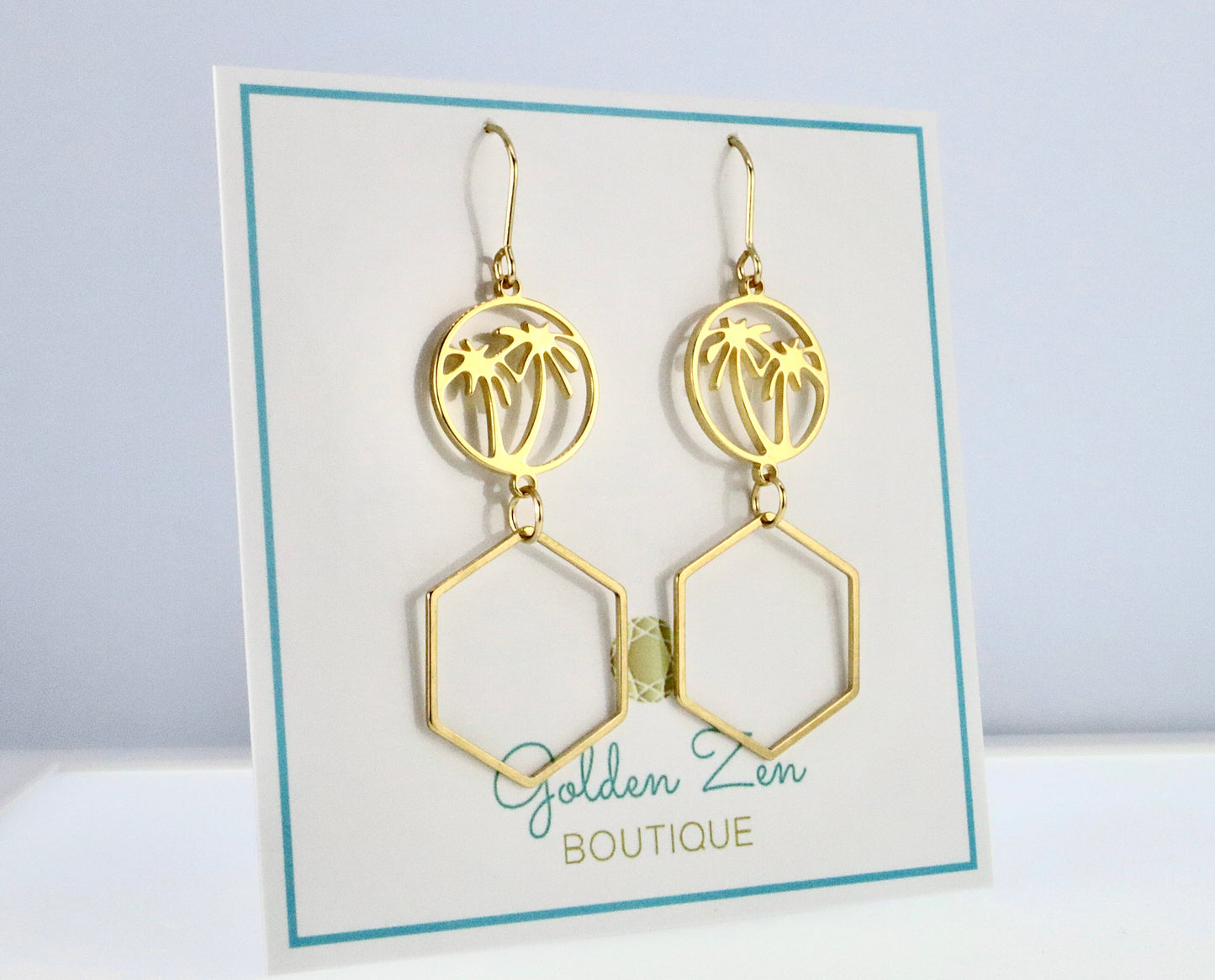 Gold Palm Tree Geometric Earrings