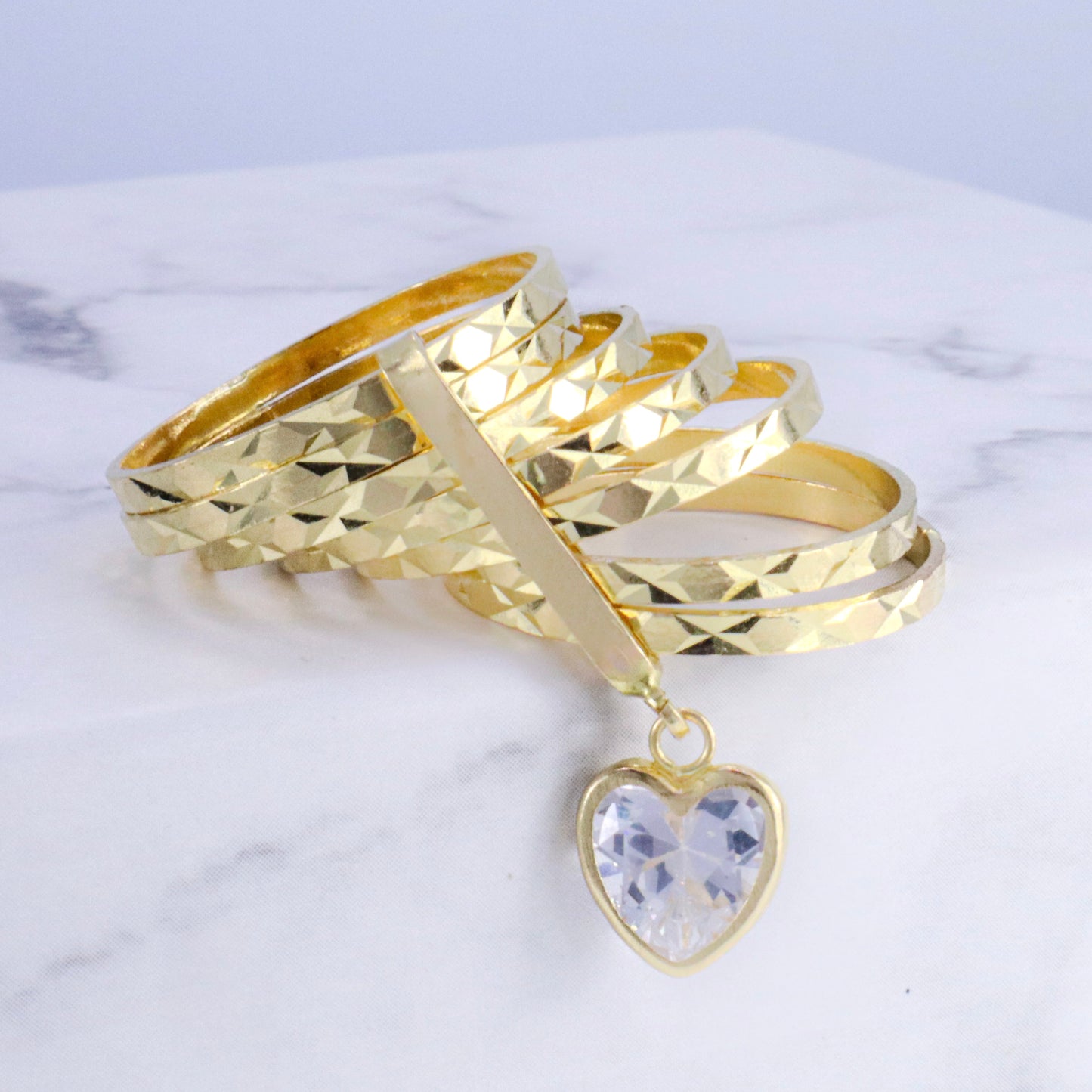 14k Gold Stack Ring with Heart Charm Ring Size 6