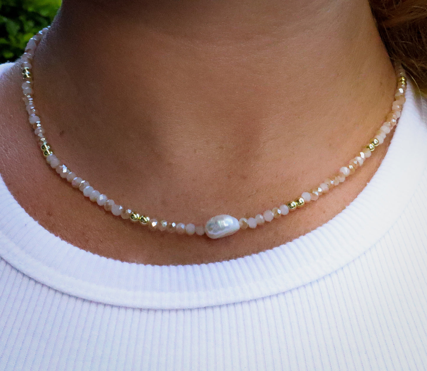 Pearl & Tan Crystal Necklace