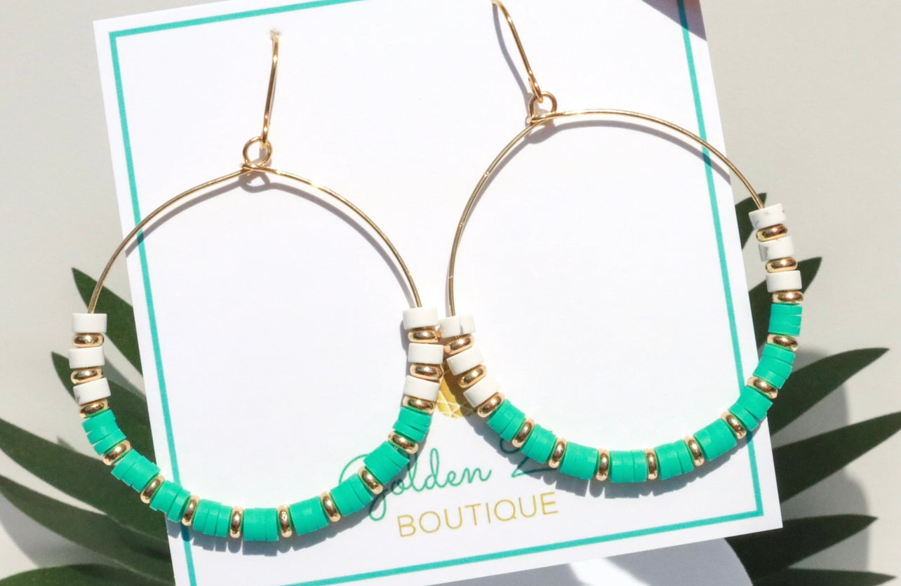 Teal Blue Clay & White Howlite Gemstone Dangle Earrings