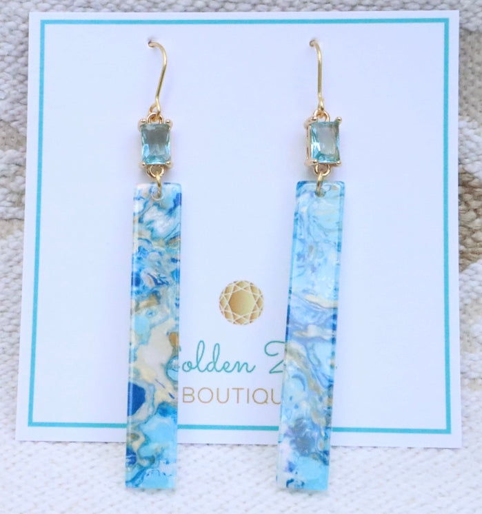 Blue Resin Bar Earrings
