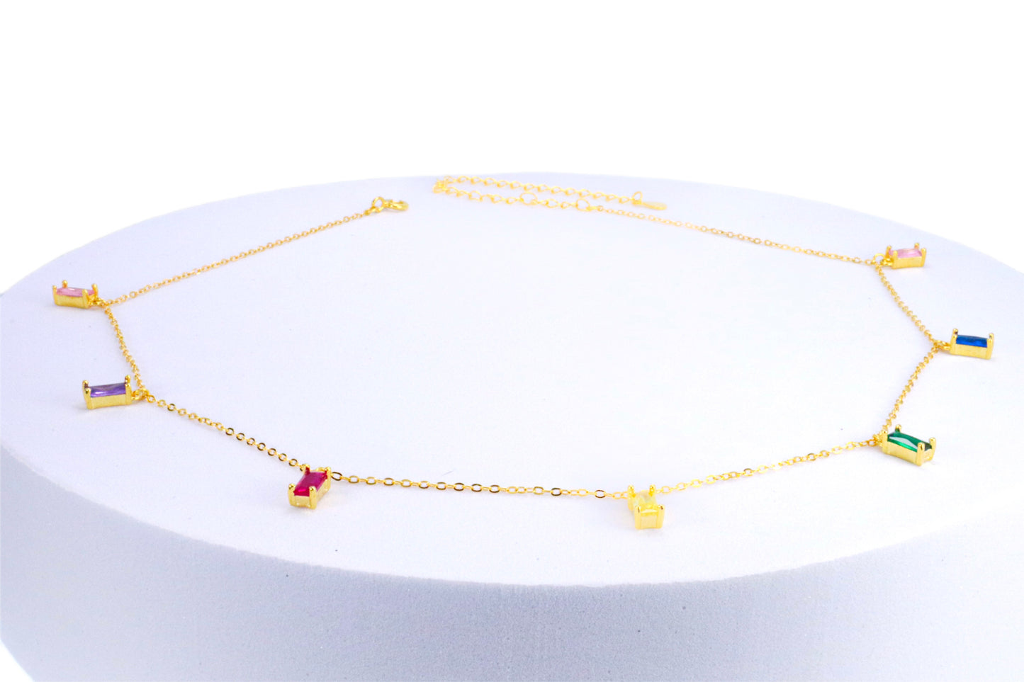 14k Gold over Sterling Silver Multicolor Baguette Necklace