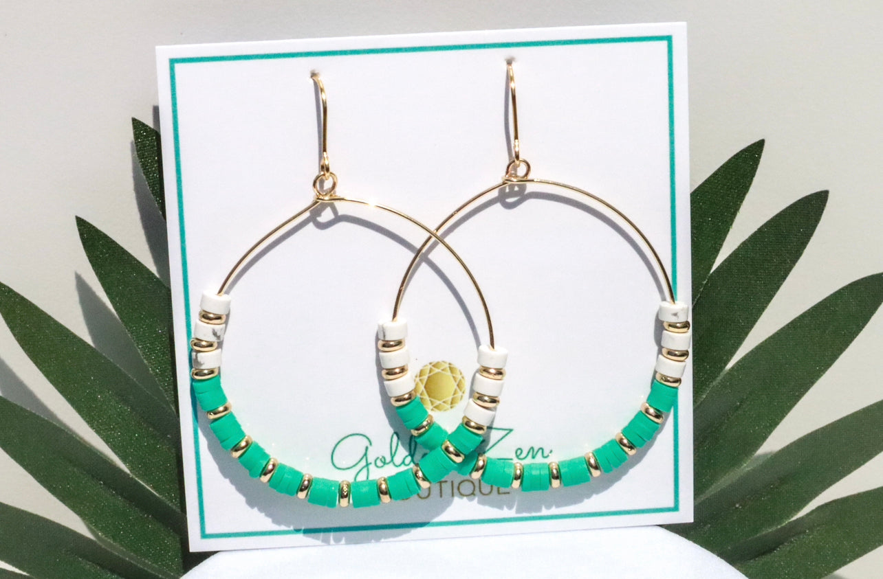 Teal Blue Clay & White Howlite Gemstone Dangle Earrings