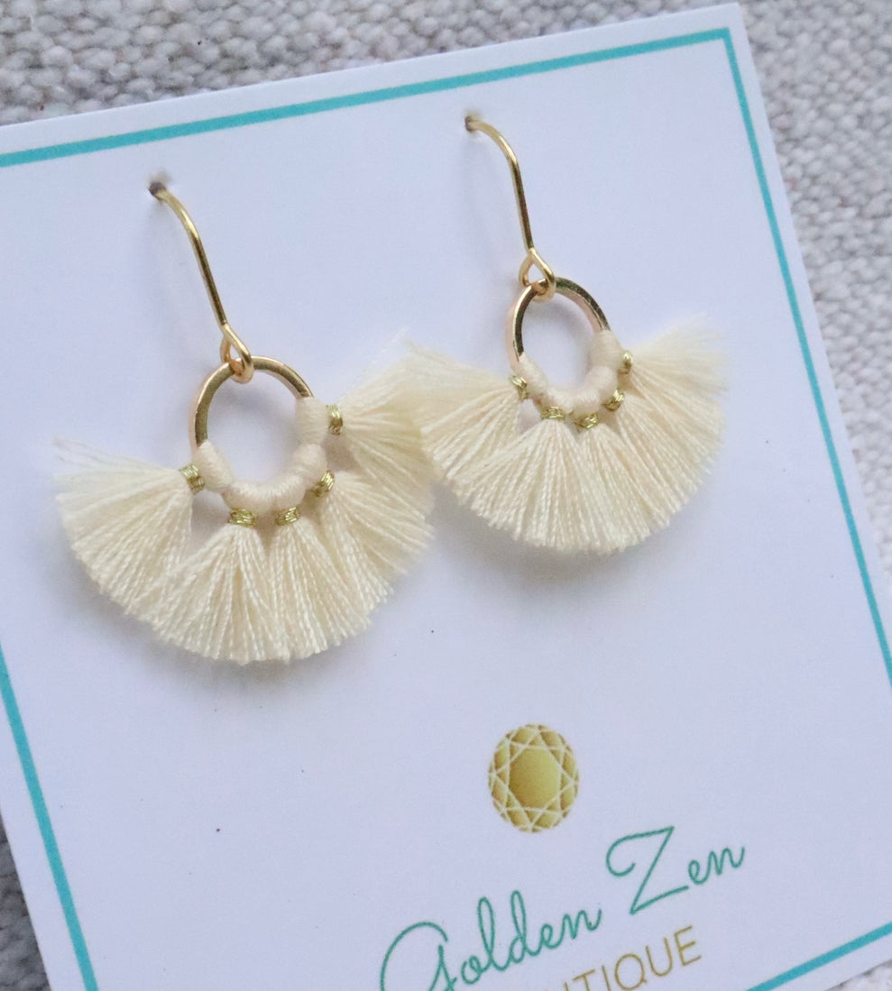 Beige Fringe Tassel Earrings