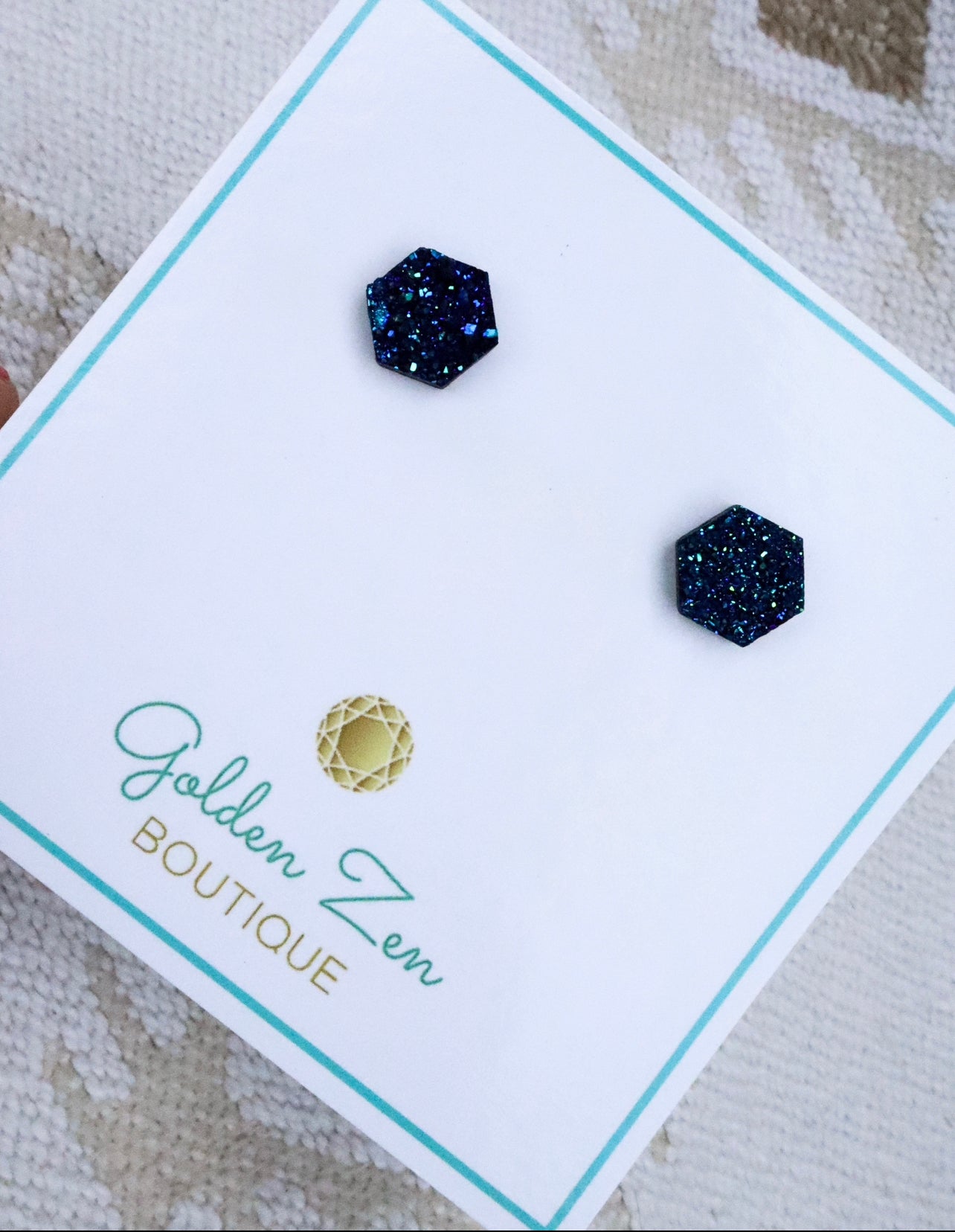 Blue Druzy Crystal Studs