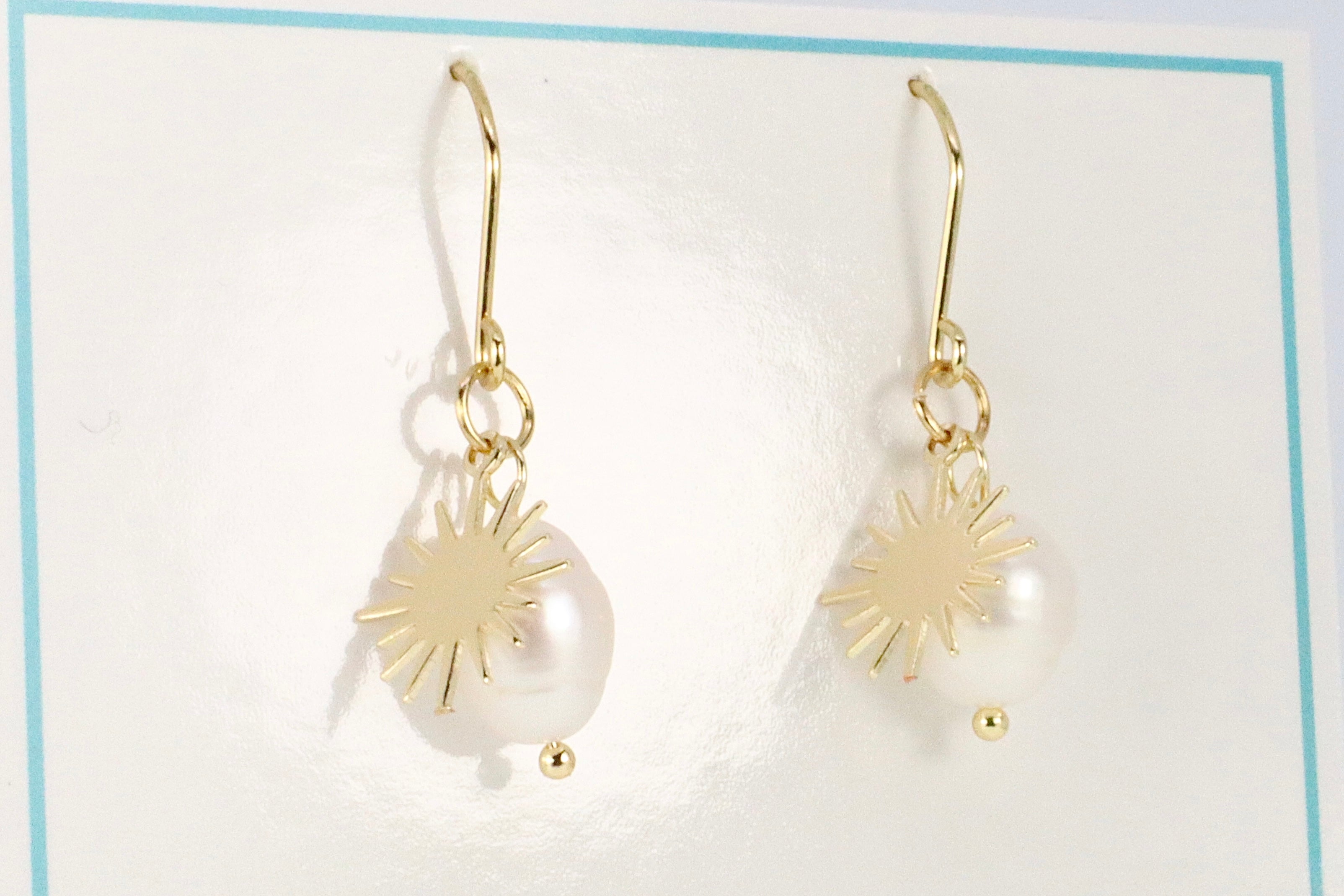 Fresh Water Pearl & Gold Sun Earrings
