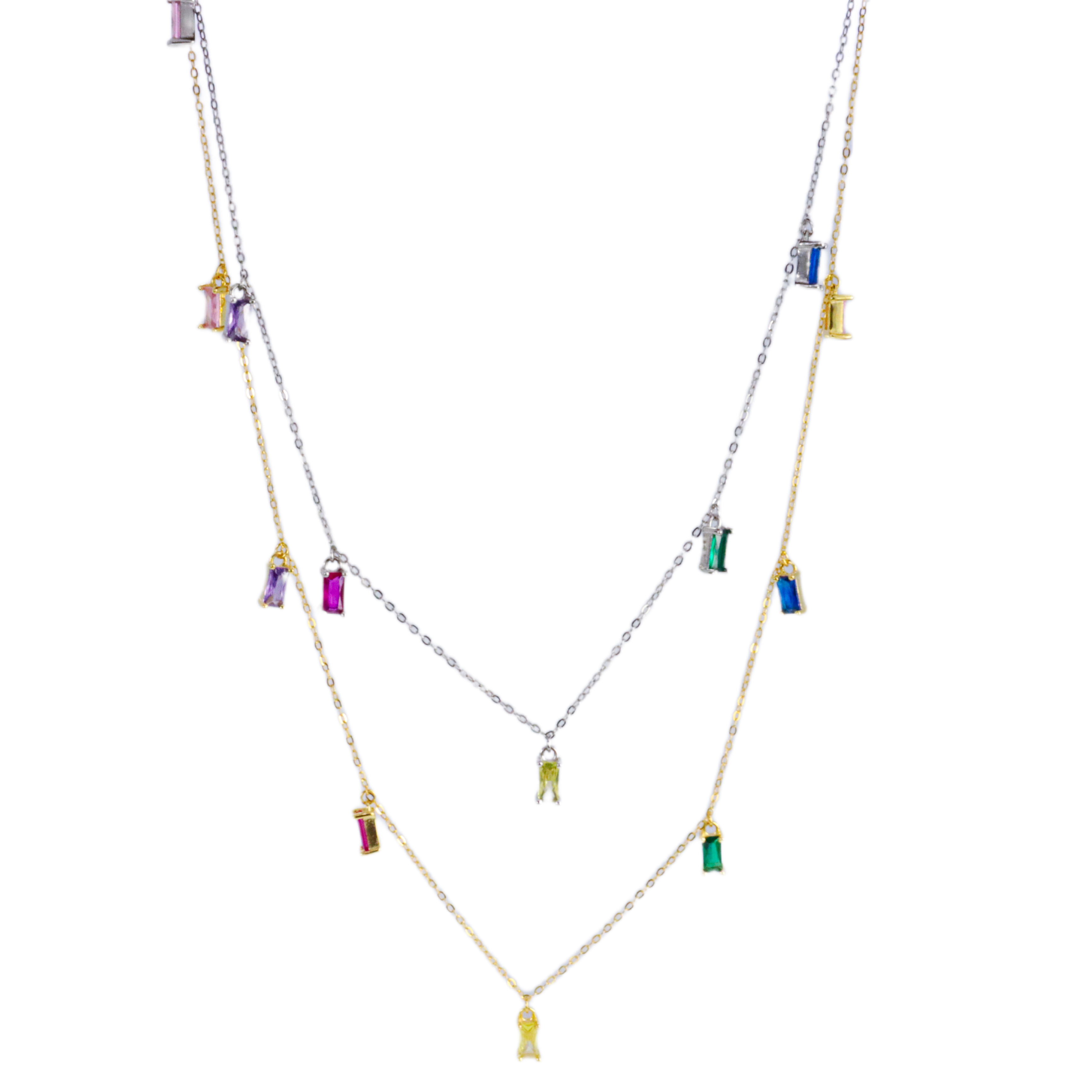 Sterling Silver Multicolor Baguette Necklace