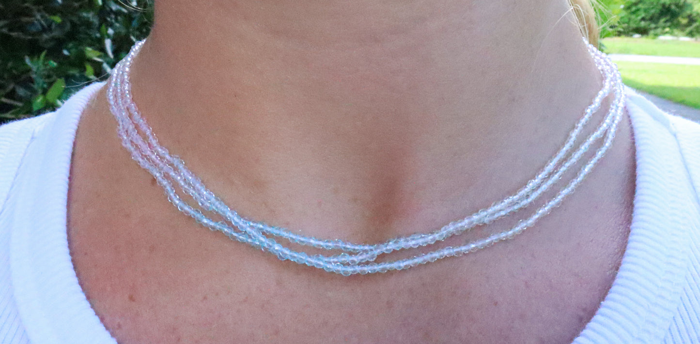 Tri Layer Cotton Candy Pink & Blue Ombre Crystal Necklace
