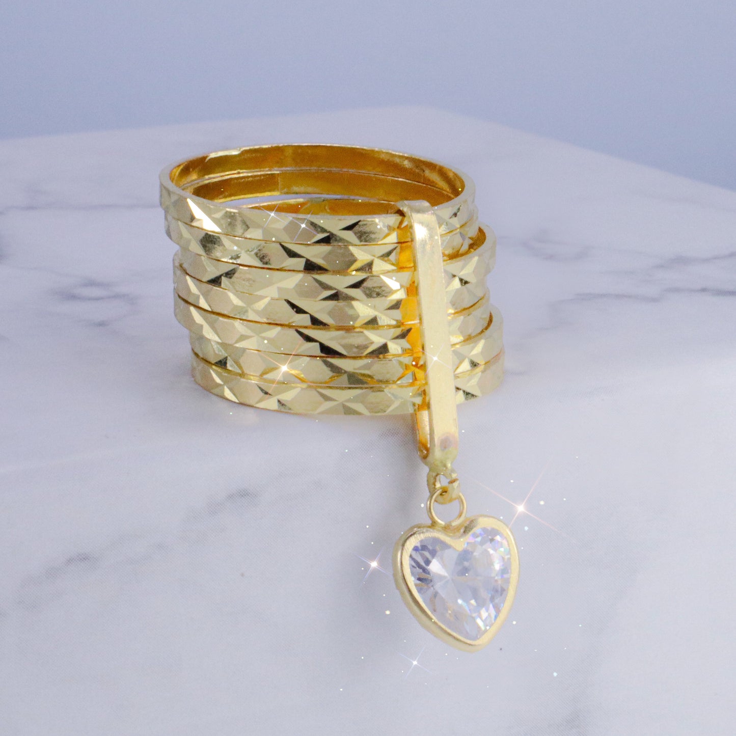 14k Gold Stack Ring with Heart Charm Ring Size 6