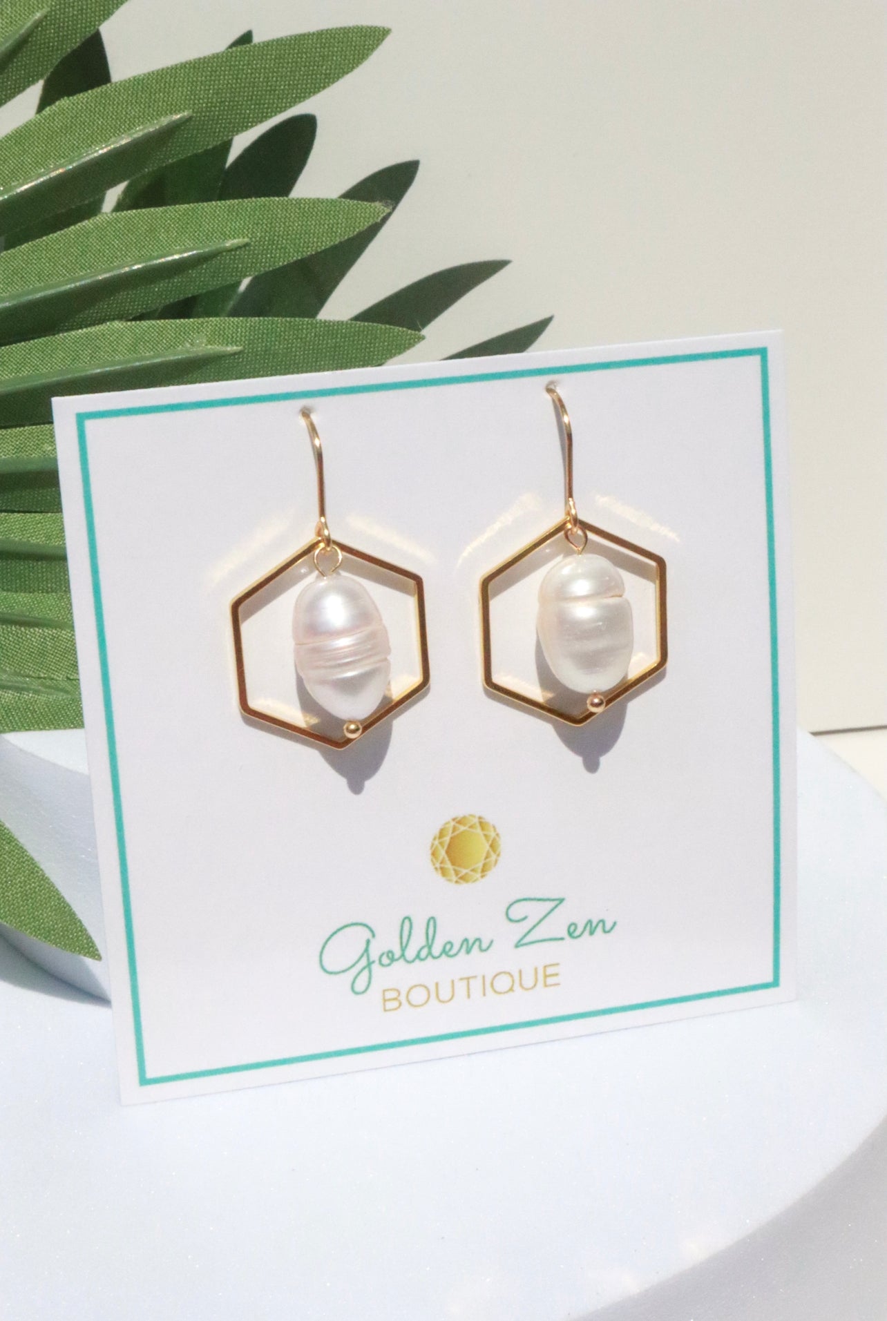 Geometric Fresh Water Pearl Earrings