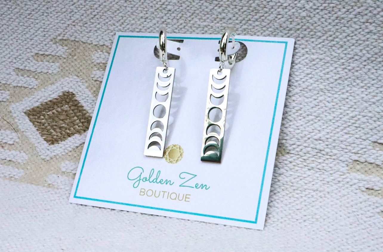 Silver Steel Moon Phase Hoop Earrings