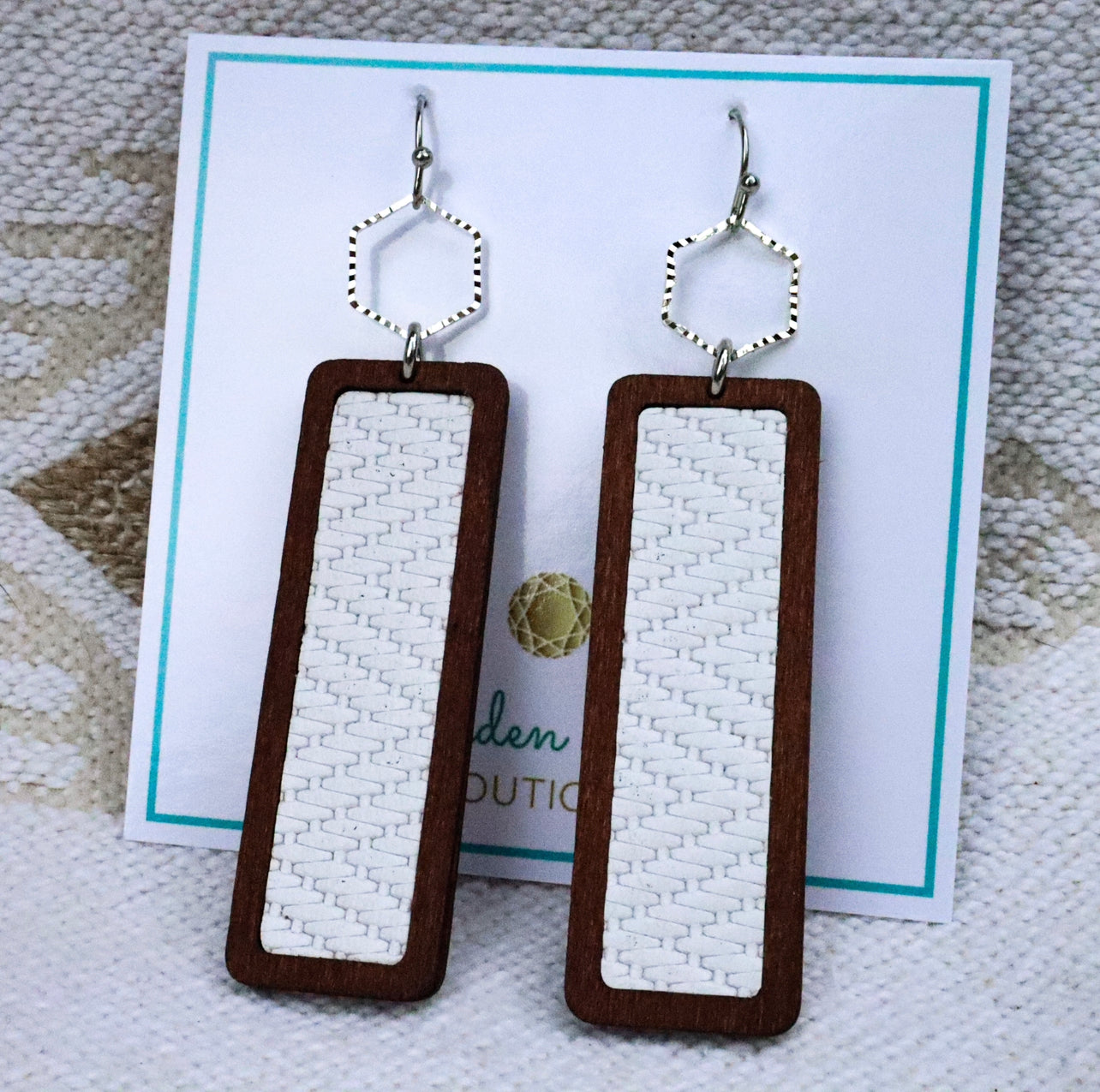 Silver, Wood & White Raton Earrings