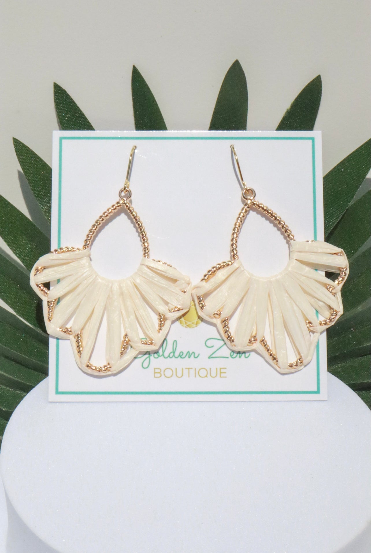 Beige Sugar Sand Raffia Wrapped Earrings