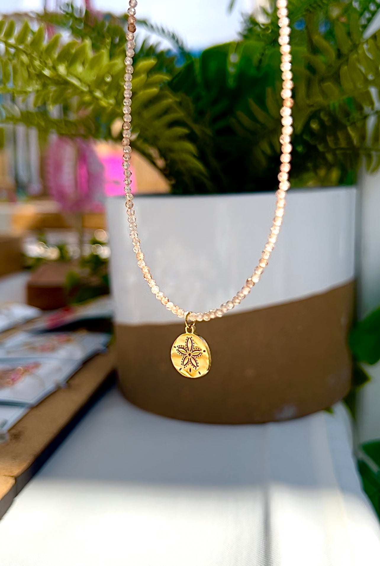 Sand Dollar Beige Crystal Necklace