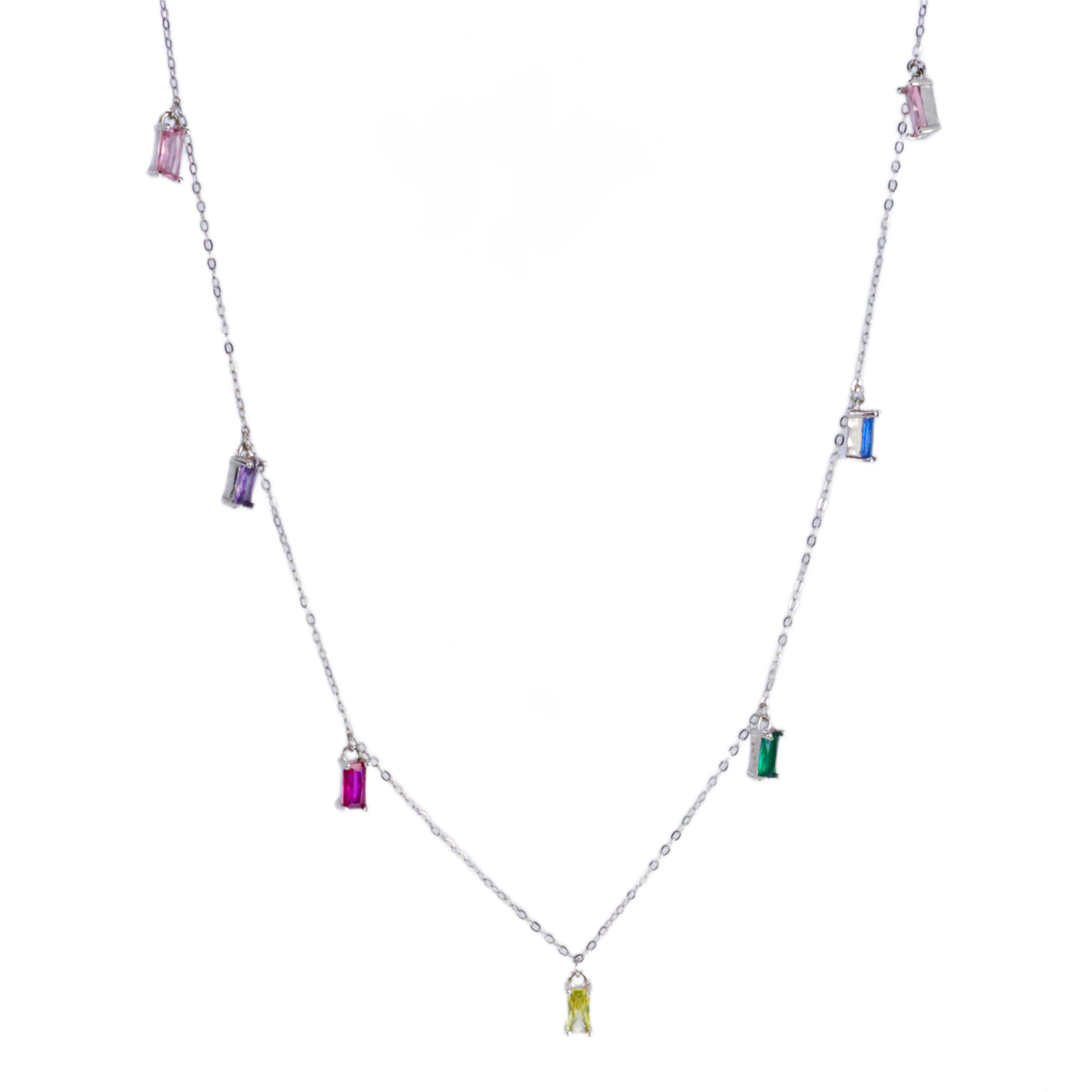 Sterling Silver Multicolor Baguette Necklace