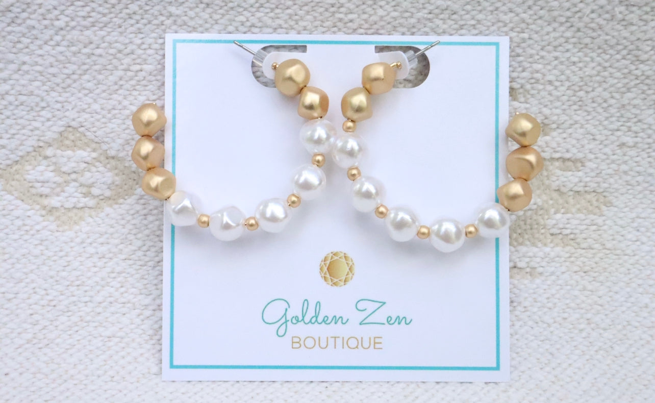 Pearl & Gold Beaded Hoops