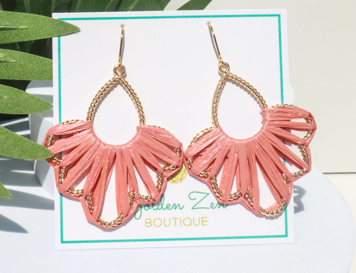 Siesta Sunset Coral Pink Raffia Wrapped Earrings
