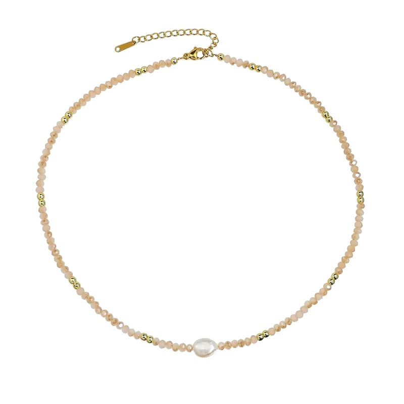 Pearl & Tan Crystal Necklace