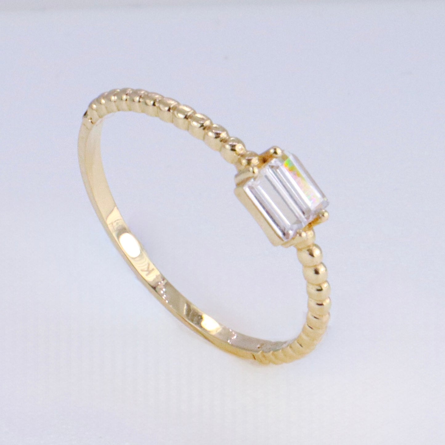 14k Gold Baguette CZ Ring Size 7