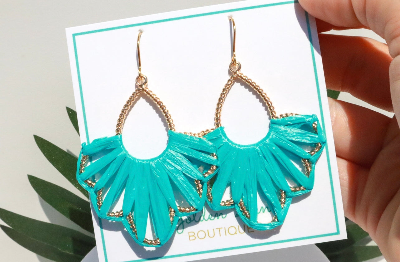 Teal Nation Myrtle Beach Raffia Wrapped Earrings