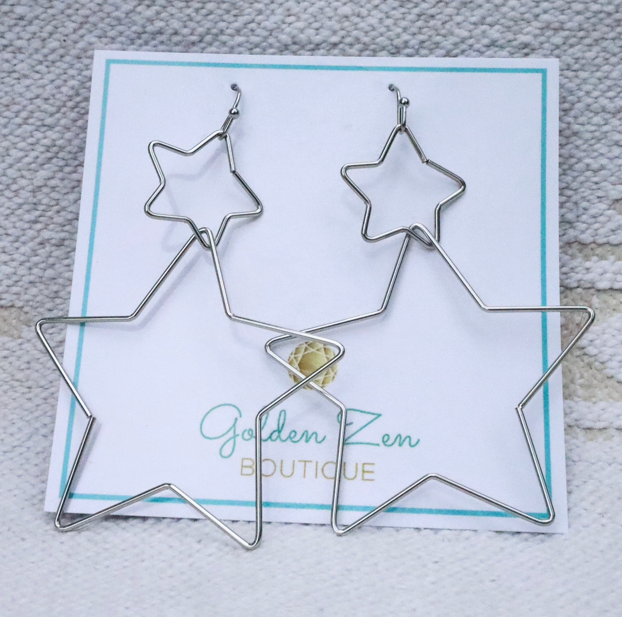 Silver Stainless Steel Star Statement Earrings