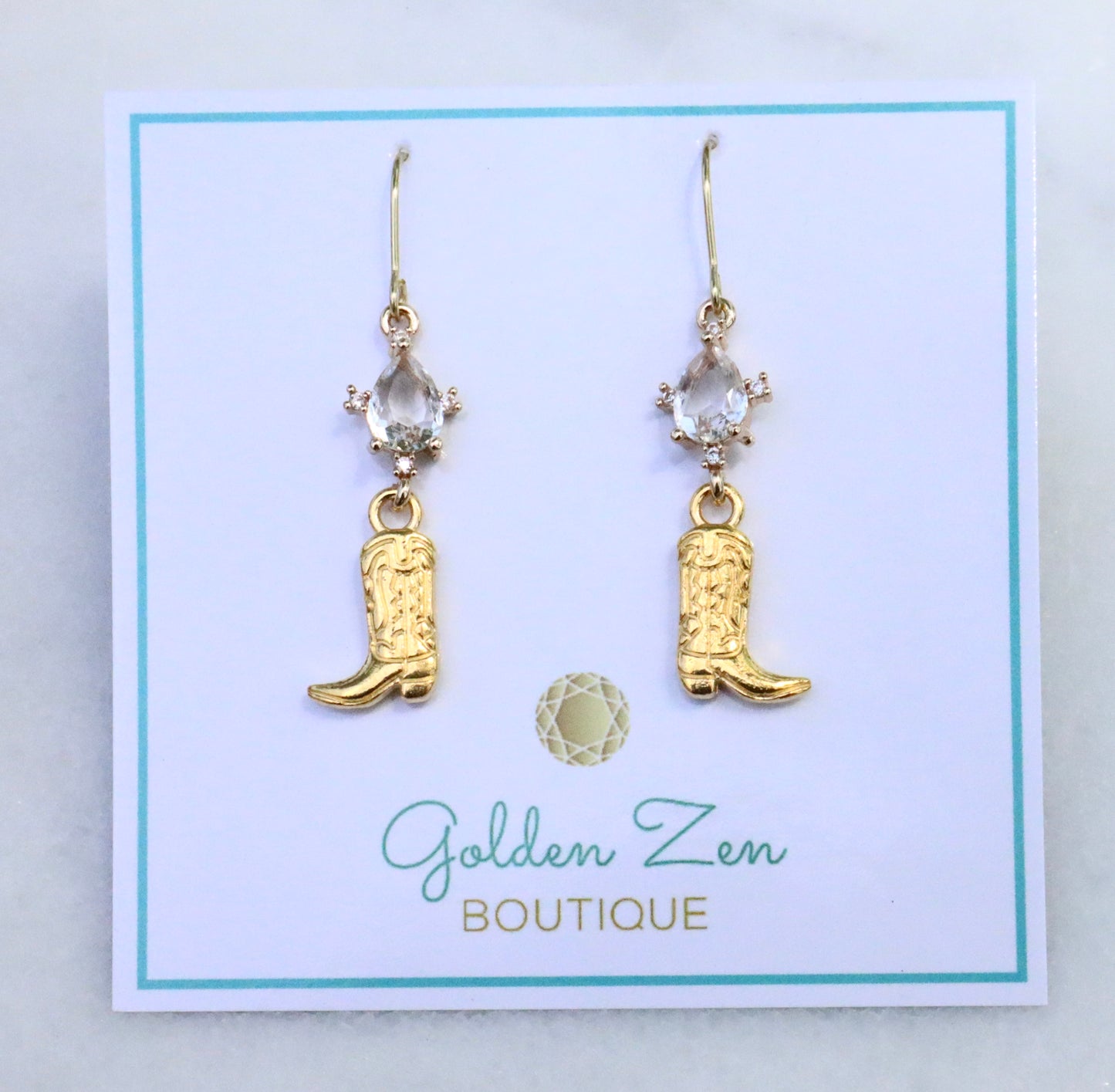 Elegant Diamond & Gold Cowgirl Boot Earrings