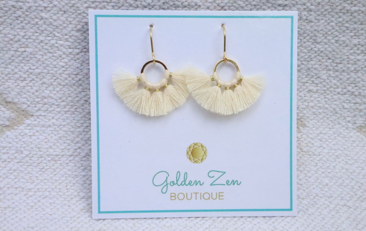 Beige Fringe Tassel Earrings