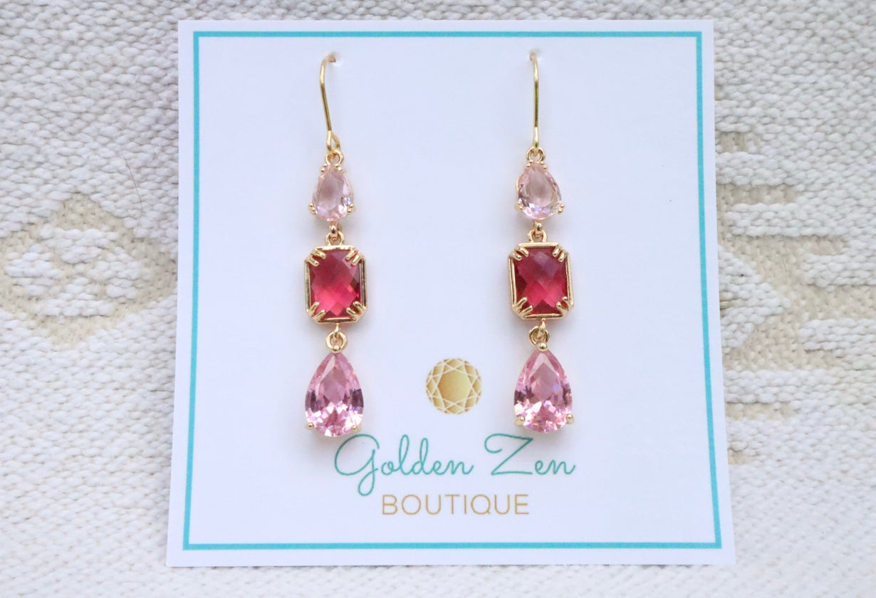 Elegant Gold & Pink Crystal Earrings