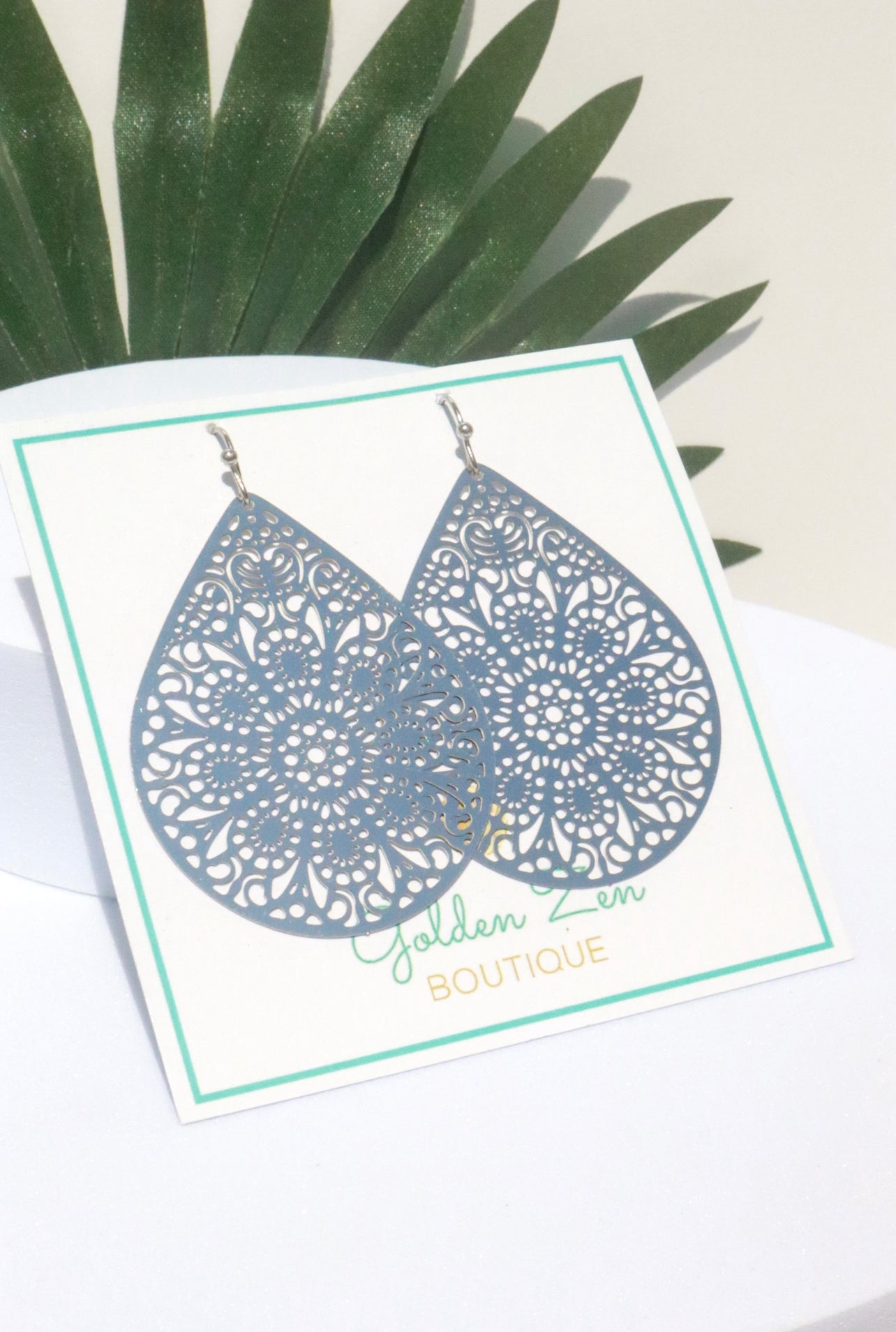 Silver Stainless Steel Filigree Disc Dangle Earrings
