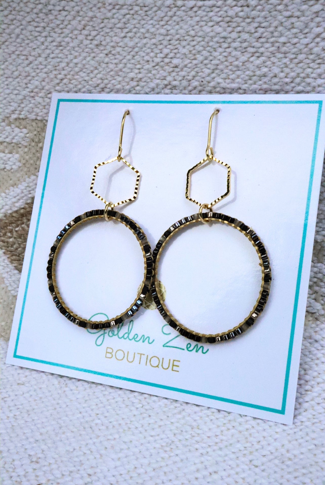 Black & Gold Seed Bead Earrings