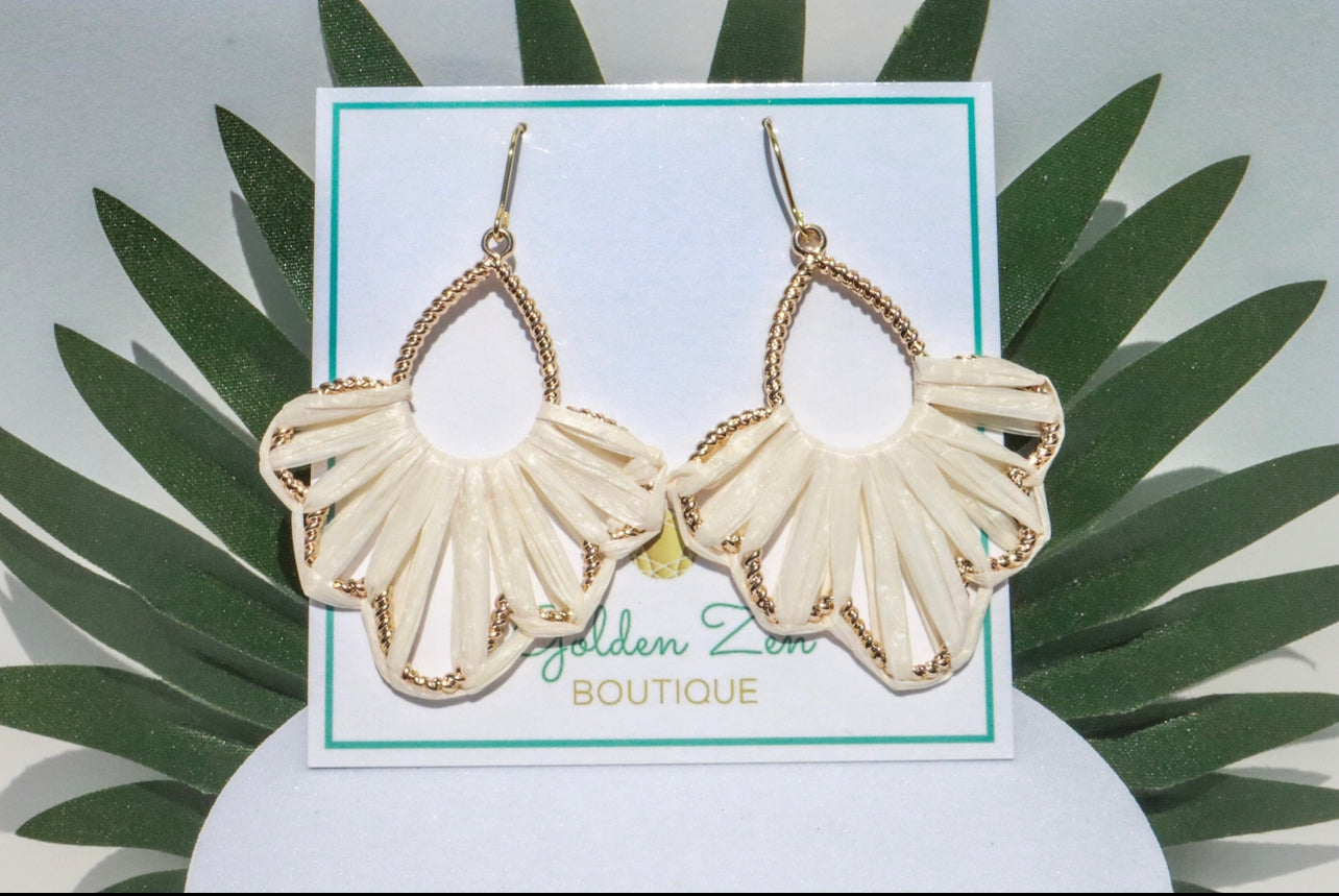Beige Sugar Sand Raffia Wrapped Earrings