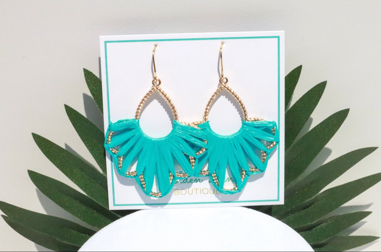 Teal Nation Myrtle Beach Raffia Wrapped Earrings