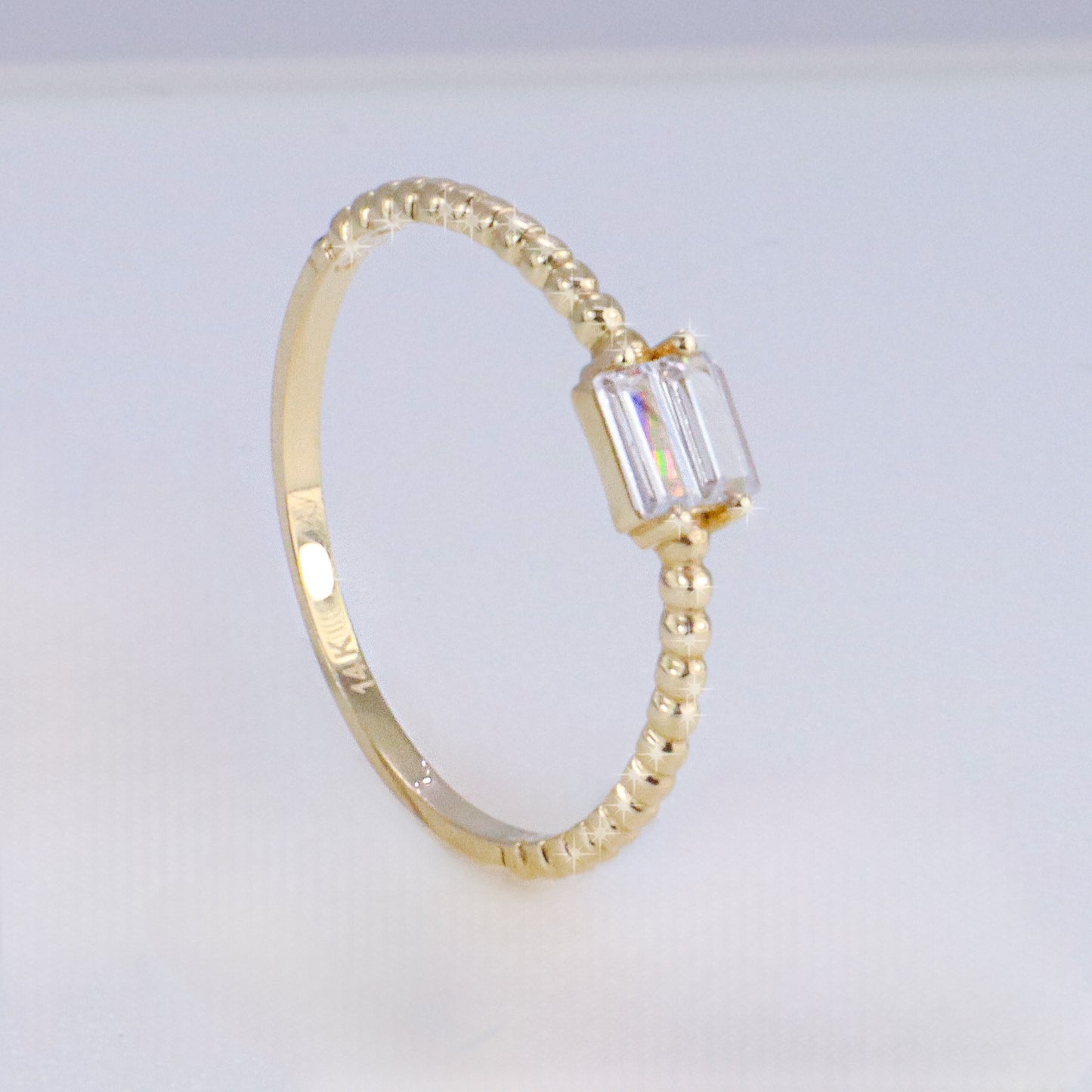 14k Gold Baguette CZ Ring Size 7